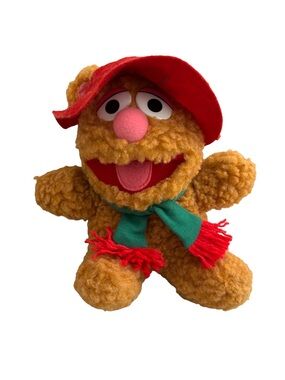 Vintage 1987 Baby Fozzie Plush Muppet Babies  Red Hat and Green Scarf Jim Henson